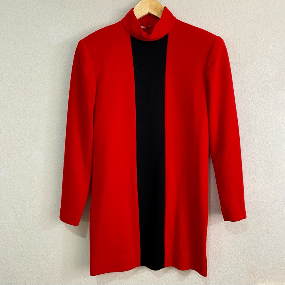 Vintage 70s David Warren NY‎ Mod Knit Mini Dress Red Black Colorblock ILGWU